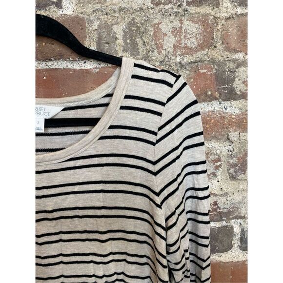 Market & Spruce Beige/Black Striped Soft Knit long Sleeve Tshirt Women’s Size La - Picture 5 of 7